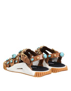 Dolce & Gabbana Brown Leather Studded Slides Sandals Shoes - Zeiniez