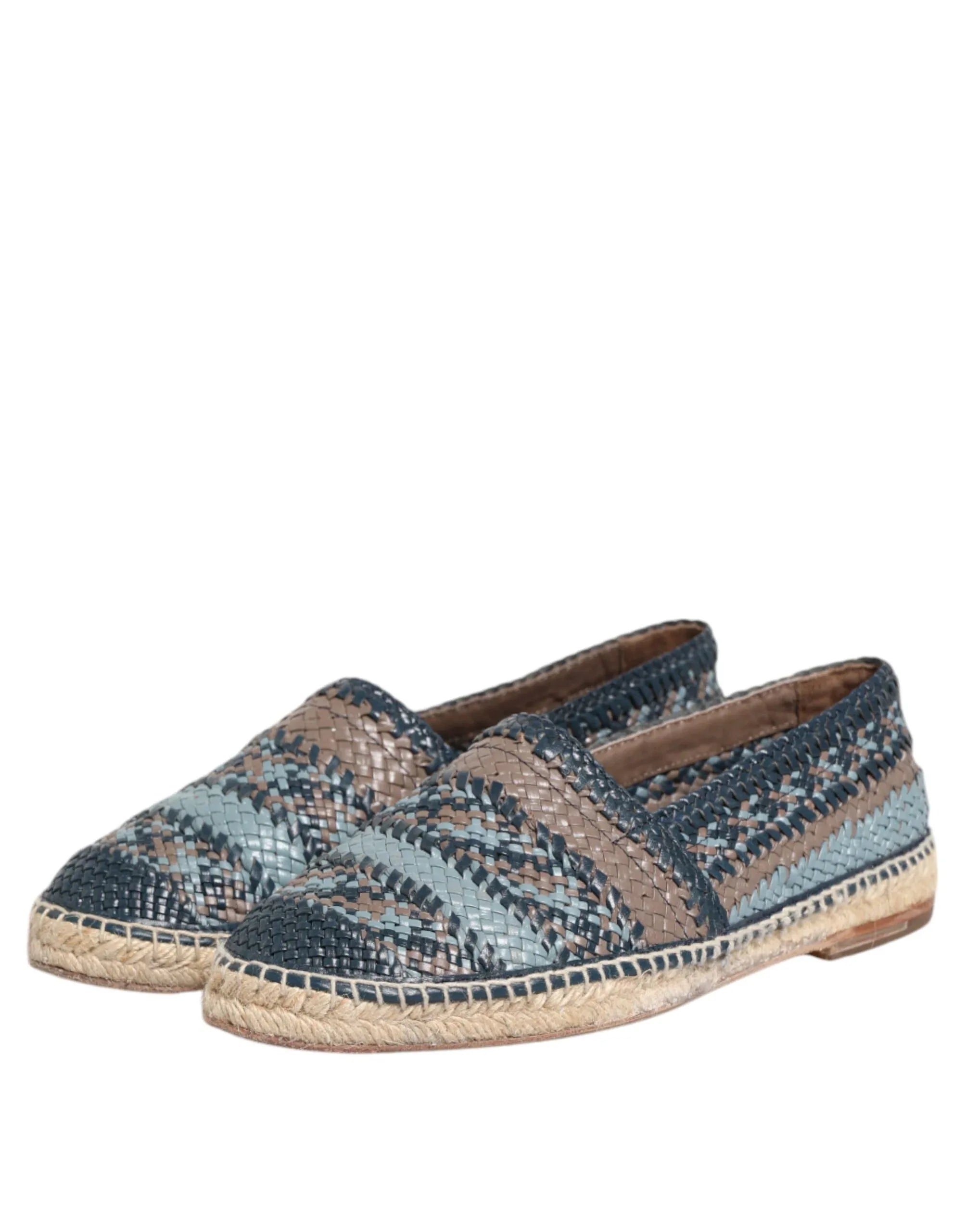 Dolce & Gabbana Blue Gray Woven Leather Buffalo Espadrille Shoes - Zeiniez