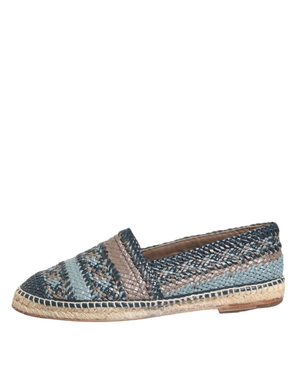 Dolce & Gabbana Blue Gray Woven Leather Buffalo Espadrille Shoes - Zeiniez