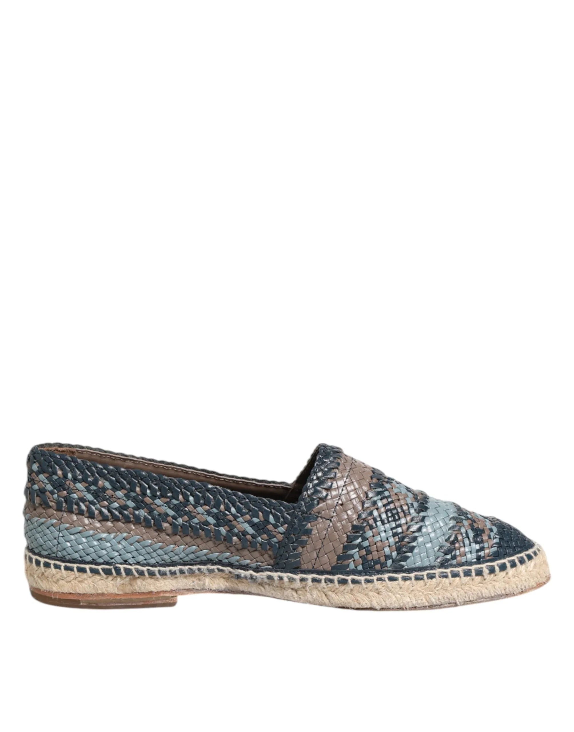 Dolce & Gabbana Blue Gray Woven Leather Buffalo Espadrille Shoes - Zeiniez