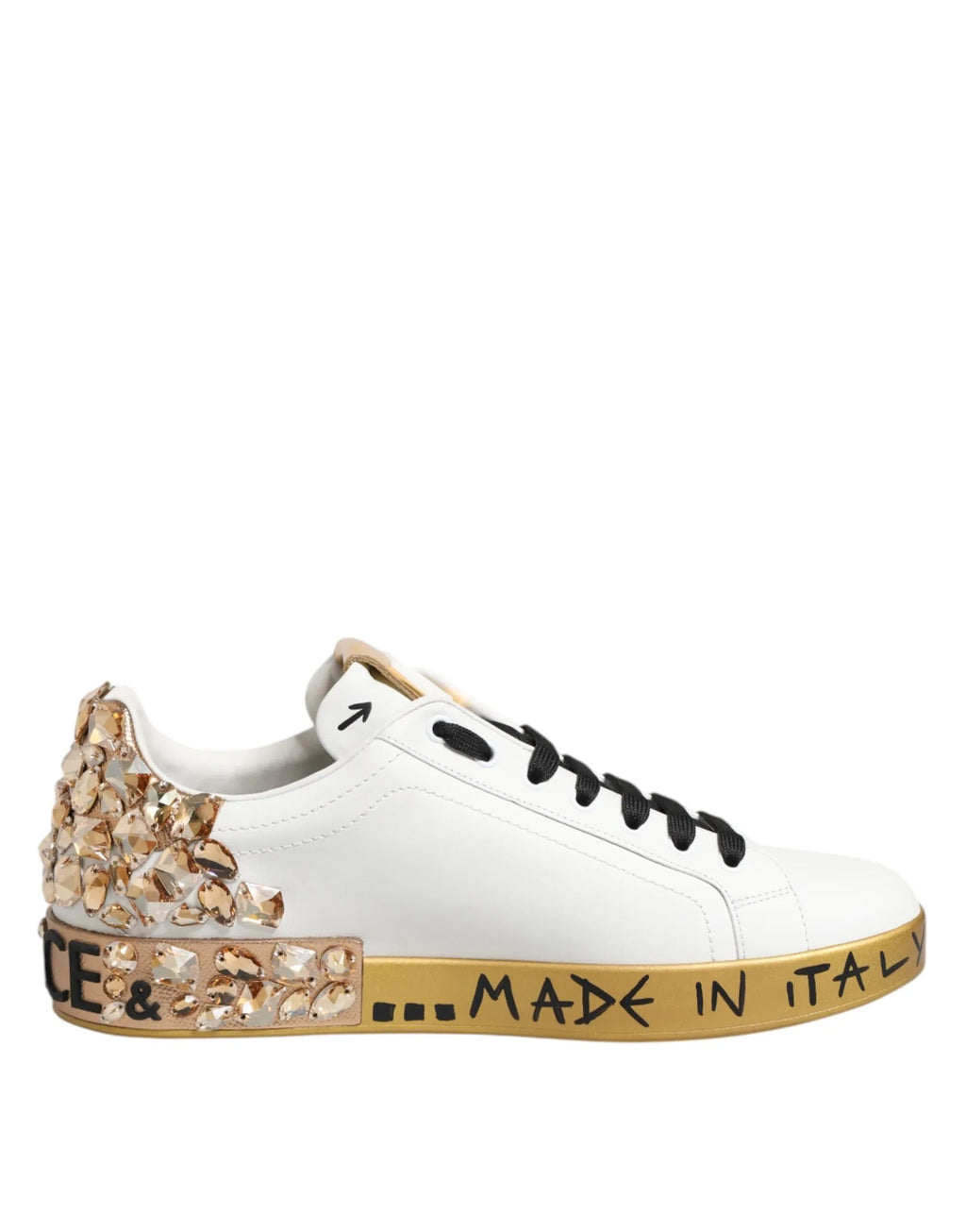 Dolce & Gabbana White Gold Crystal Portofino Sneakers Shoes - Zeiniez