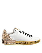 Dolce & Gabbana White Gold Crystal Portofino Sneakers Shoes - Zeiniez