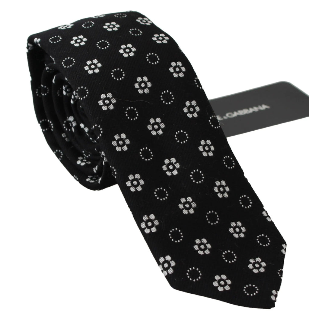 Dolce & Gabbana Black 100% Silk Floral Print Print Classic Tie - Zeiniez