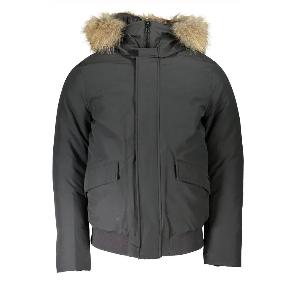 Woolrich Gray Cotton Men Jacket with Hood and Removable Fur - Zeiniez