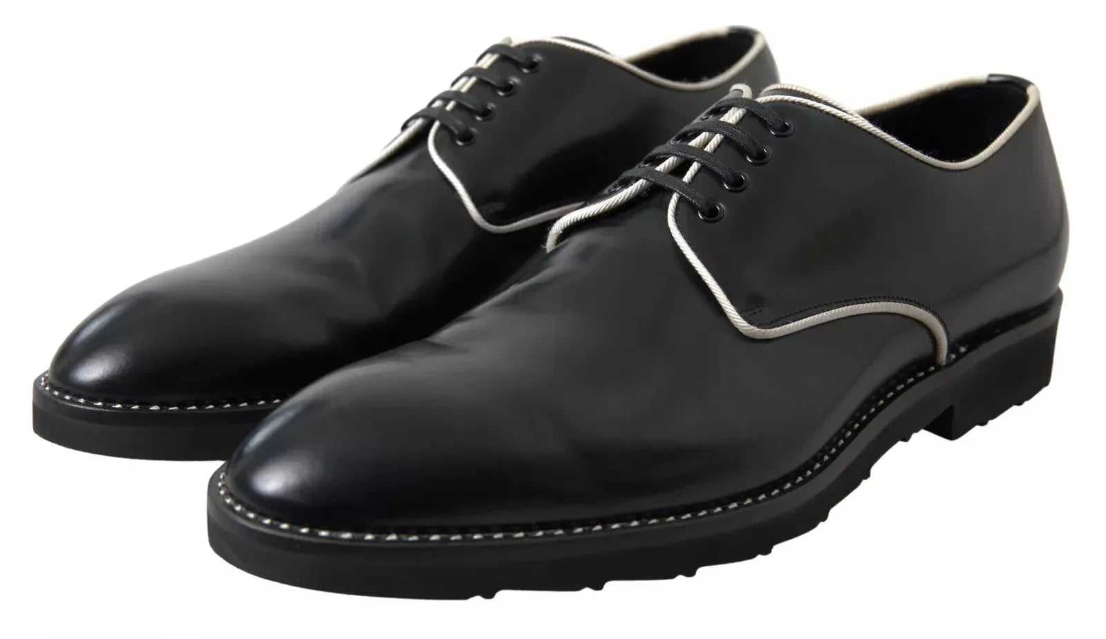 Dolce & Gabbana Black White Leather Formal Dress Shoes - Zeiniez