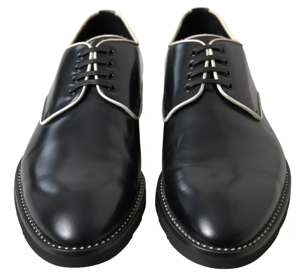 Dolce & Gabbana Black White Leather Formal Dress Shoes - Zeiniez