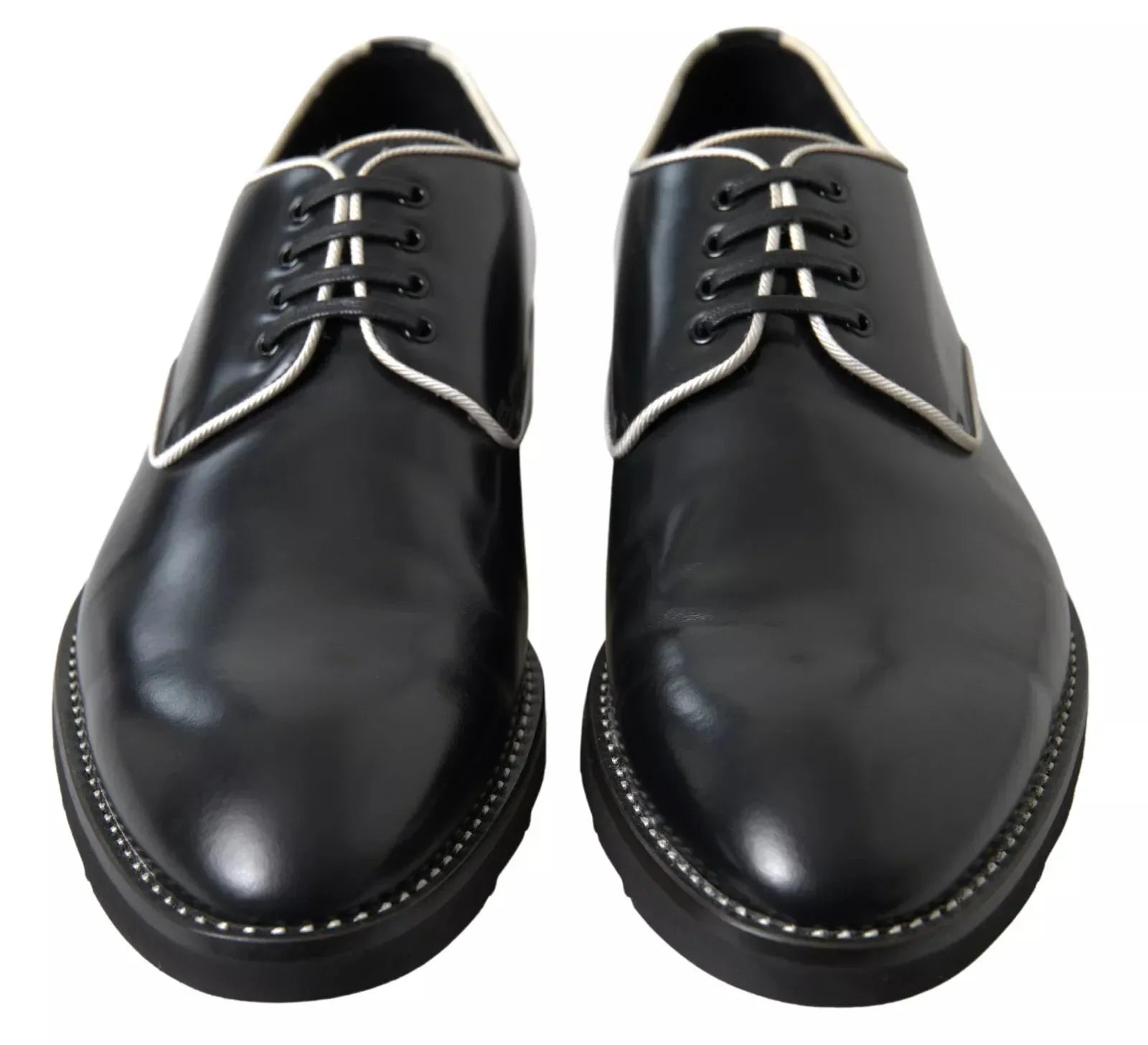 Dolce & Gabbana Black White Leather Formal Dress Shoes - Zeiniez