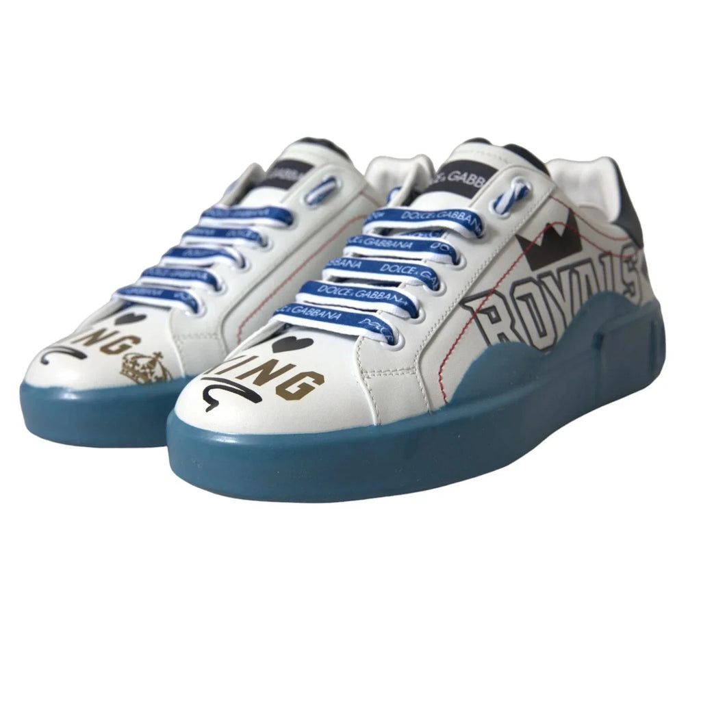 Dolce & Gabbana Blue White Printed Portofino Melt Sneakers - Zeiniez