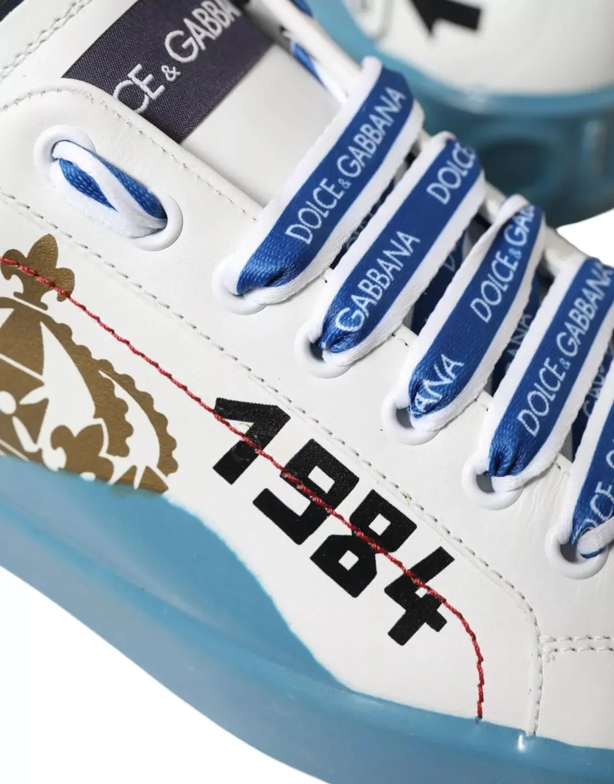 Dolce & Gabbana Blue White Printed Portofino Melt Sneakers - Zeiniez