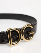 Dolce & Gabbana Black Exotic Leather DG Logo Buckle Belt - Zeiniez