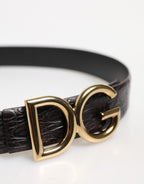 Dolce & Gabbana Black Exotic Leather DG Logo Buckle Belt