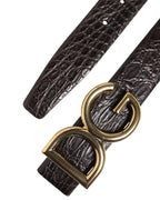 Dolce & Gabbana Black Exotic Leather DG Logo Buckle Belt - Zeiniez
