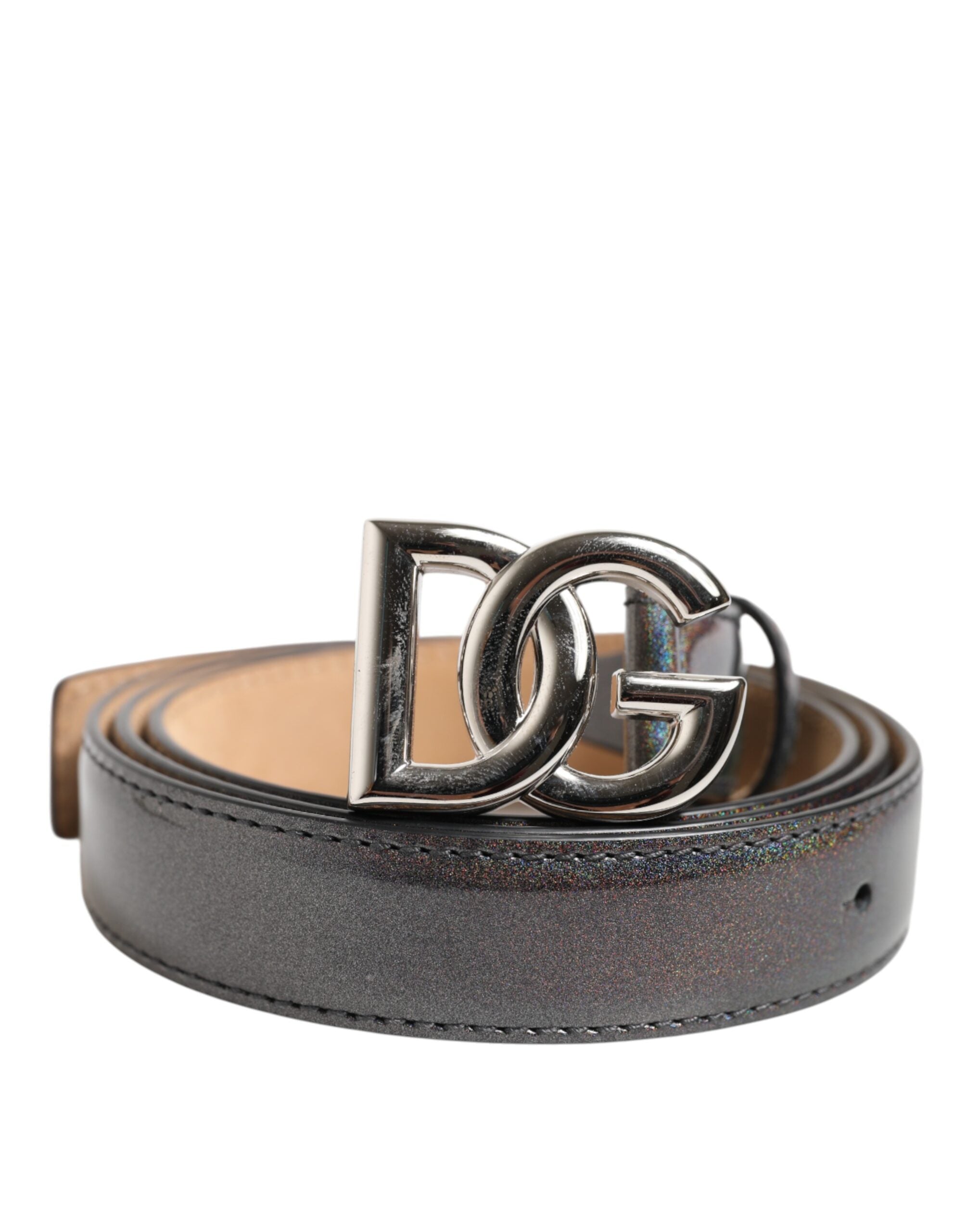 Dolce & Gabbana Metallic Leather Silver Tone Logo Buckle Belt - Zeiniez