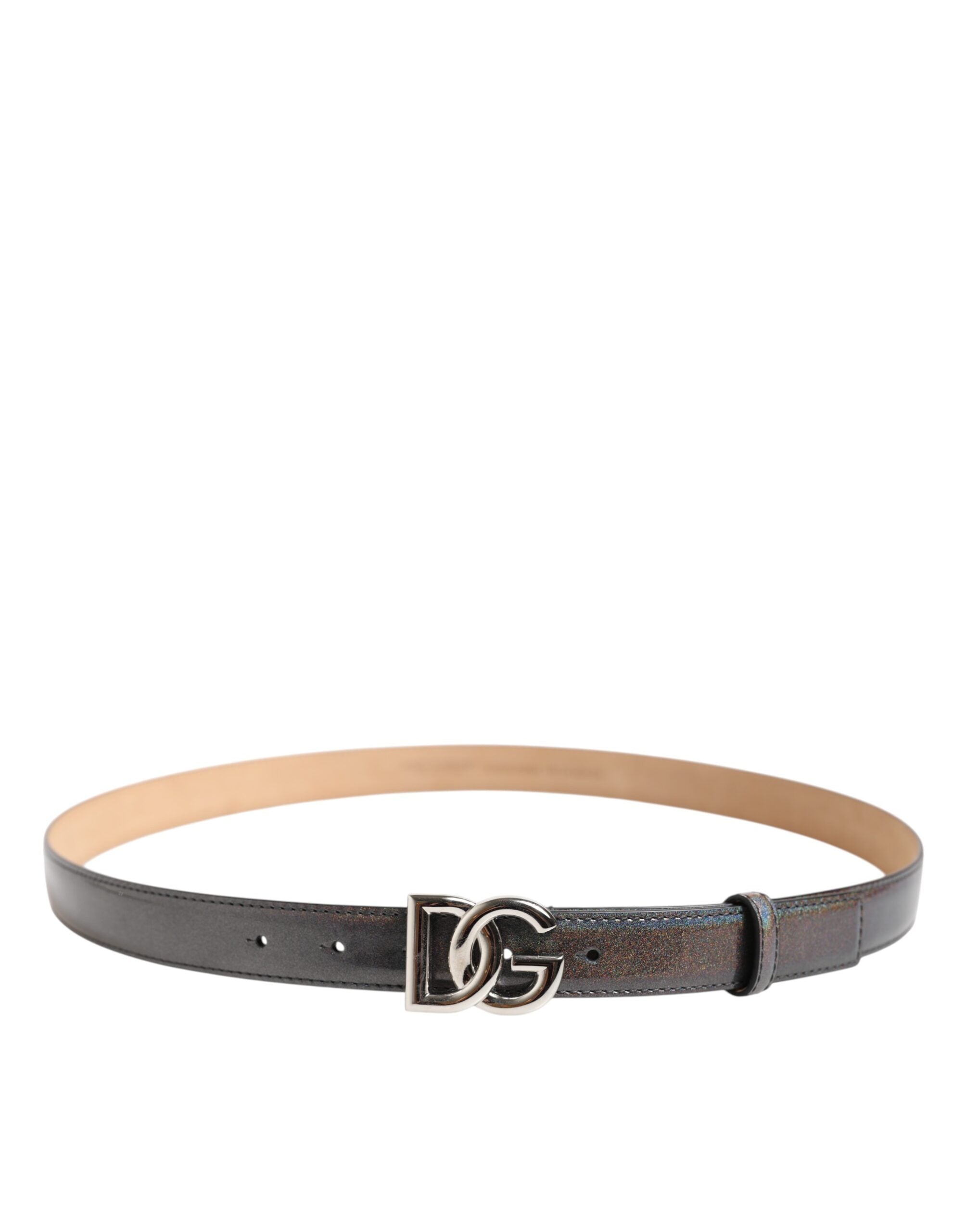 Dolce & Gabbana Metallic Leather Silver Tone Logo Buckle Belt - Zeiniez