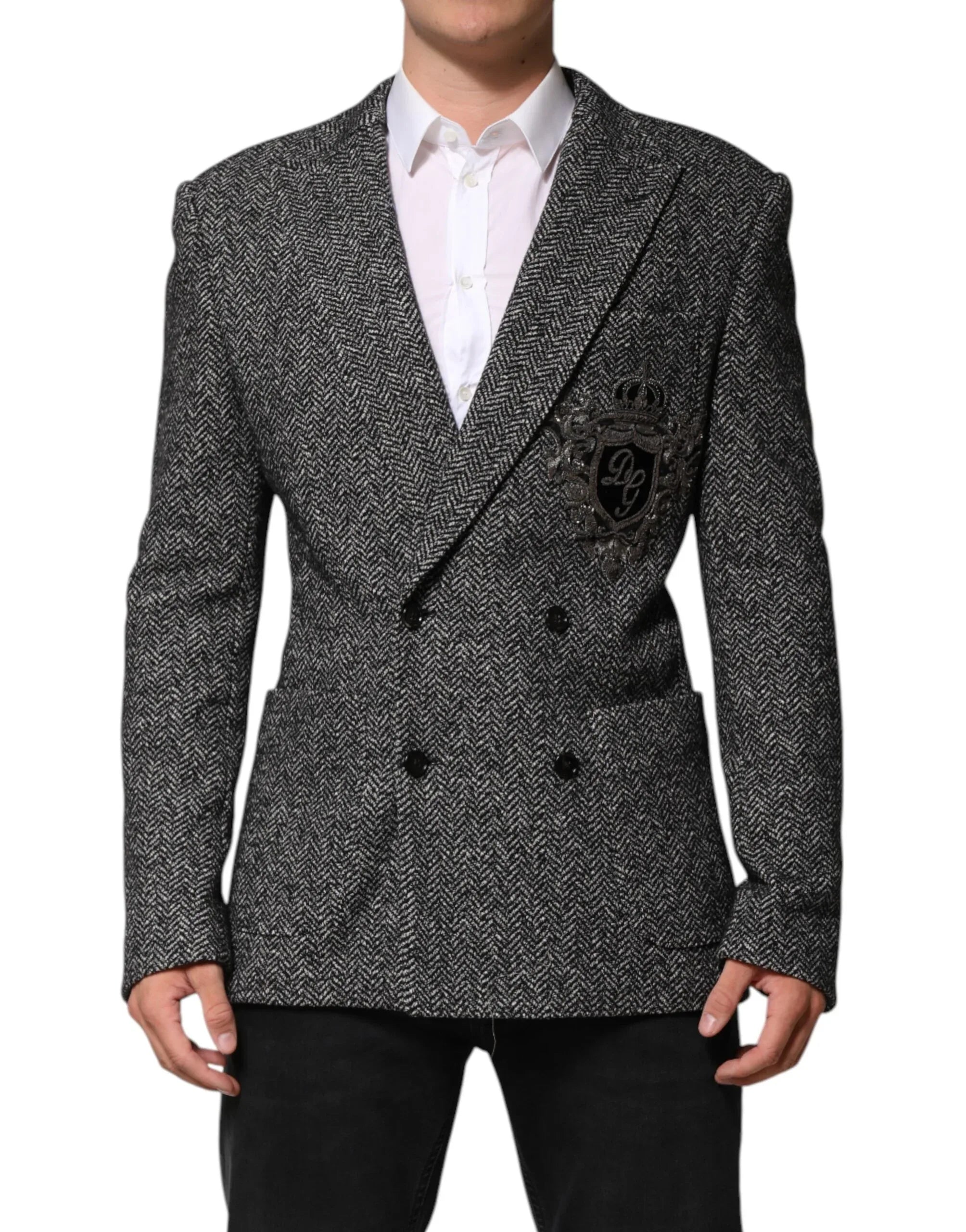 Dolce & Gabbana Black White Double Breasted Men Suit Blazer - Zeiniez