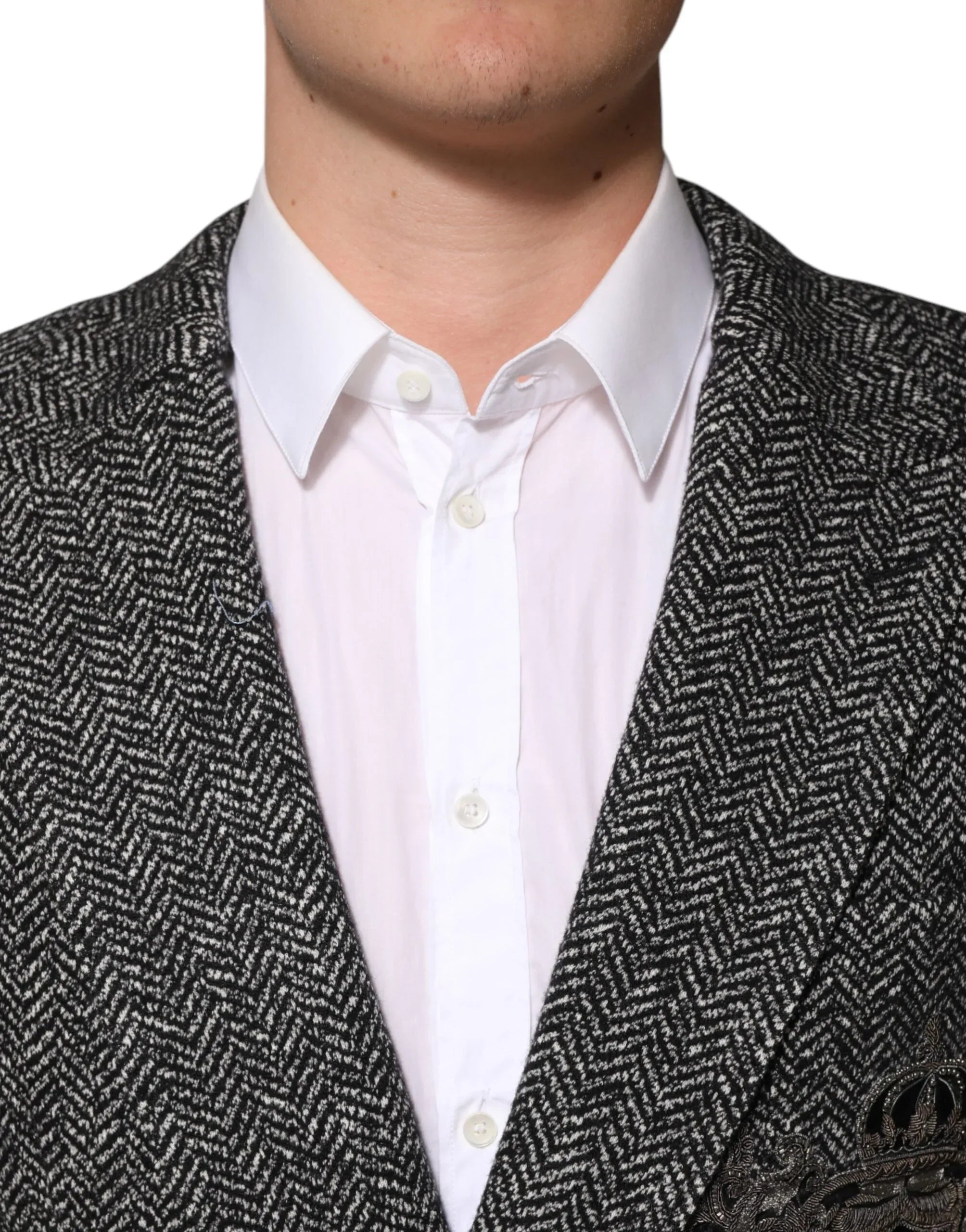 Dolce & Gabbana Black White Double Breasted Men Suit Blazer - Zeiniez