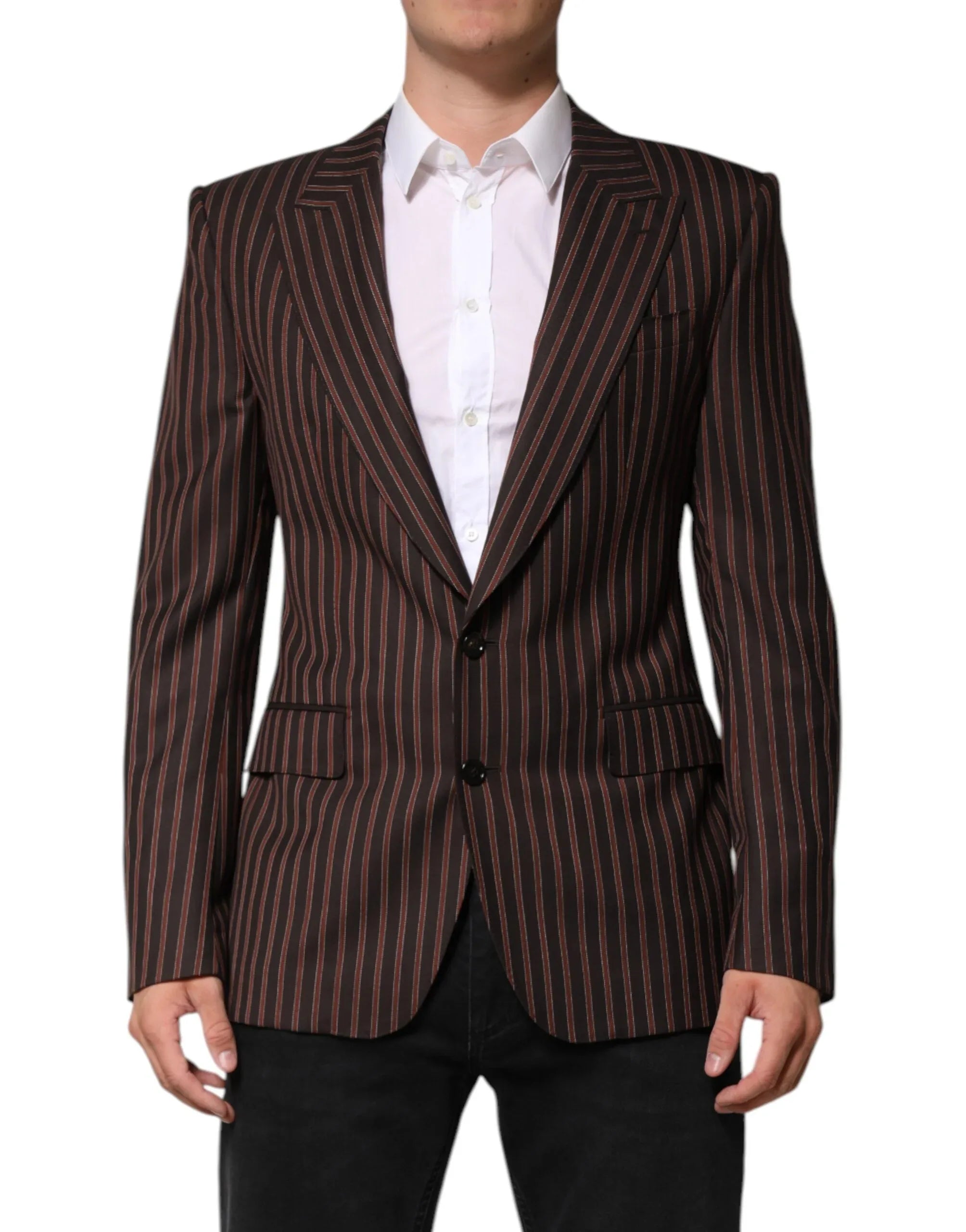 Dolce & Gabbana Black Brown Stripe Single Breasted Blazer - Zeiniez
