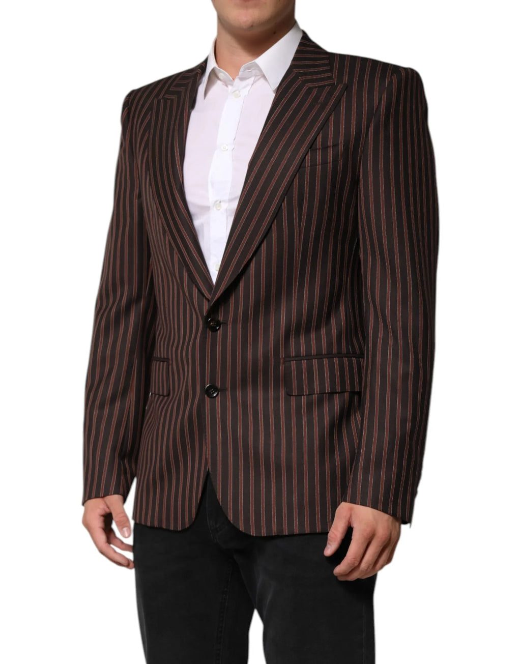 Dolce & Gabbana Black Brown Stripe Single Breasted Blazer - Zeiniez