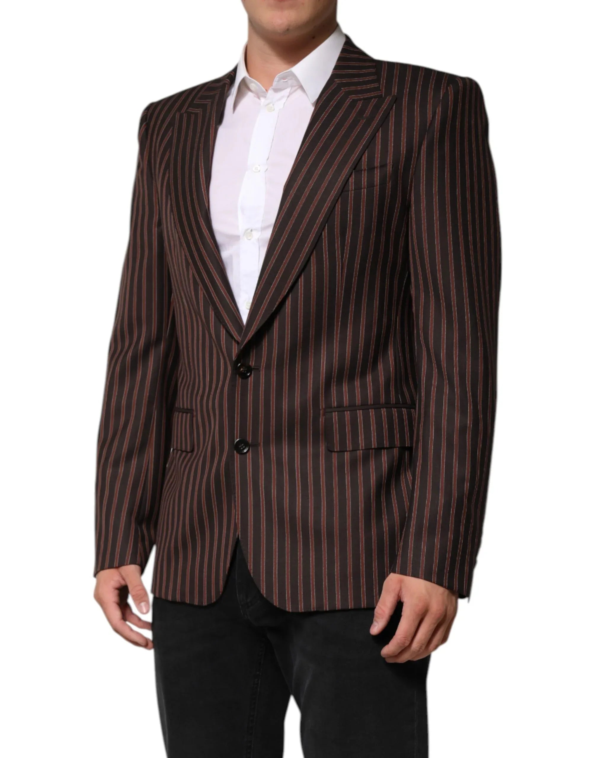 Dolce & Gabbana Black Brown Stripe Single Breasted Blazer - Zeiniez