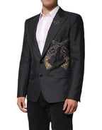 Dolce & Gabbana Dark Gray Bee Embroidery Wool Coat Blazer - Zeiniez