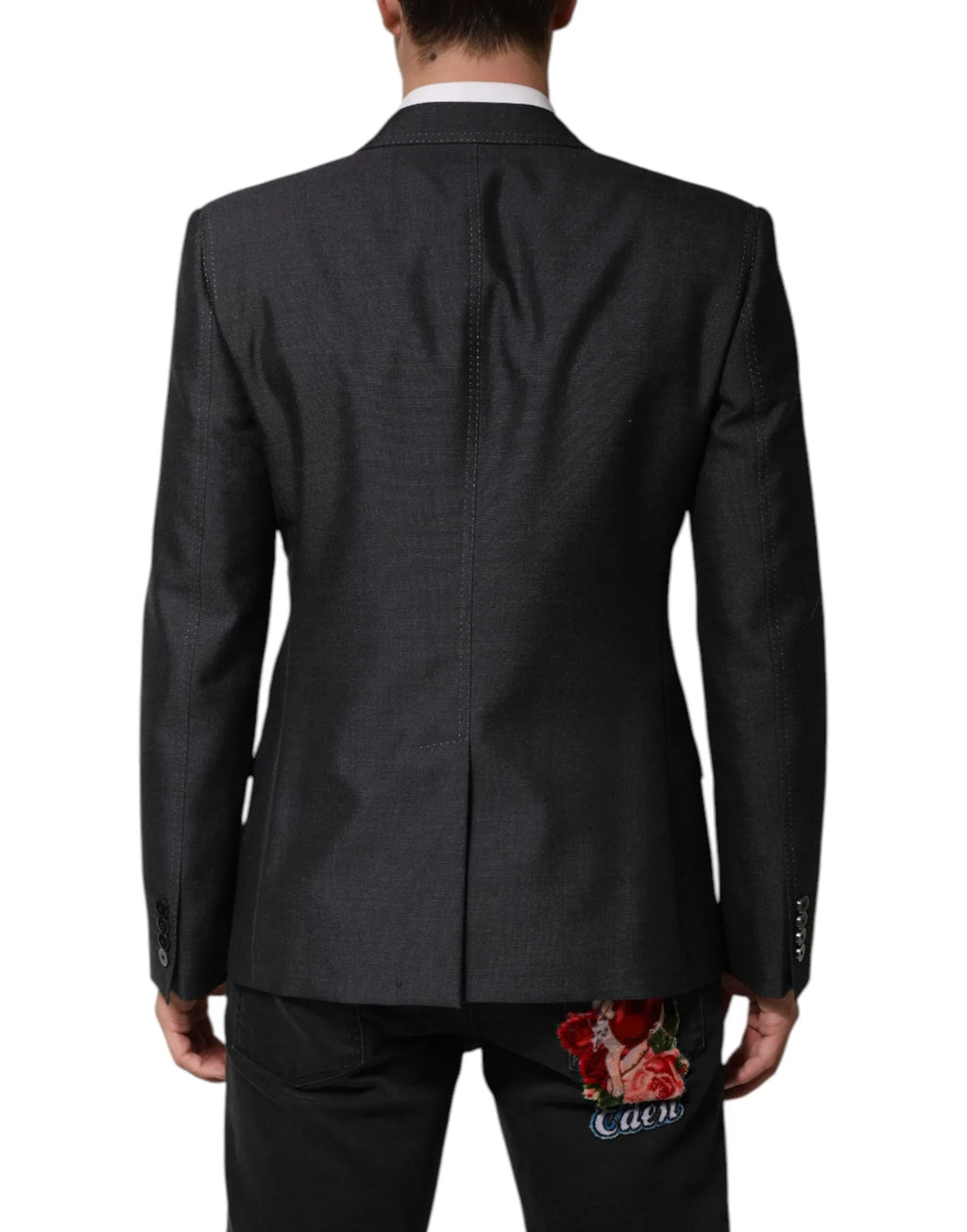 Dolce & Gabbana Dark Gray Bee Embroidery Wool Coat Blazer - Zeiniez