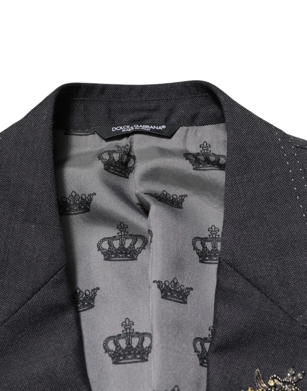 Dolce & Gabbana Dark Gray Bee Embroidery Wool Coat Blazer - Zeiniez