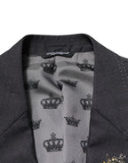 Dolce & Gabbana Dark Gray Bee Embroidery Wool Coat Blazer - Zeiniez