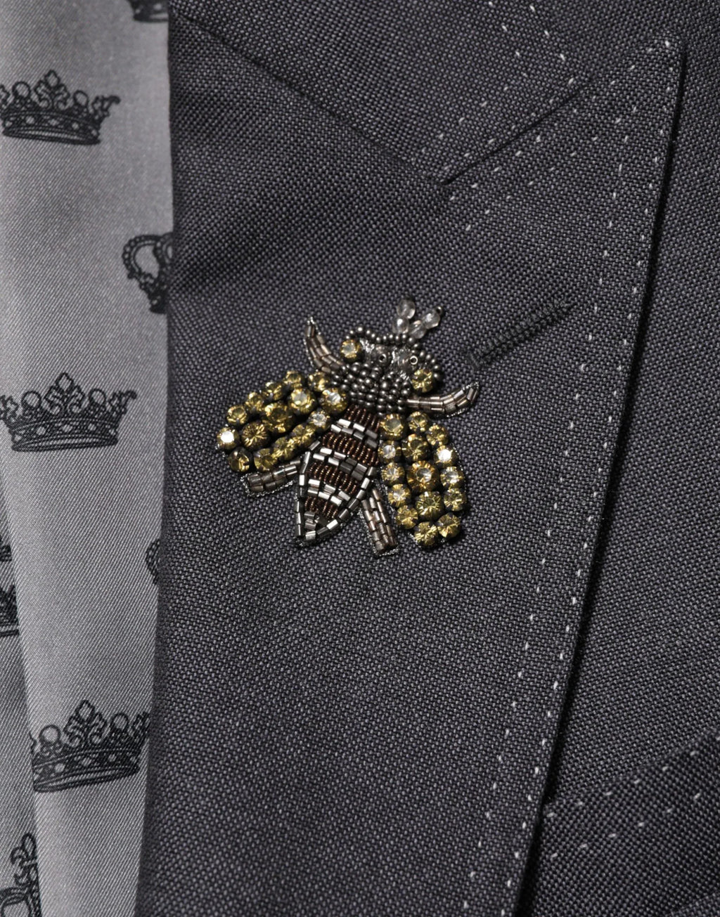 Dolce & Gabbana Dark Gray Bee Embroidery Wool Coat Blazer - Zeiniez