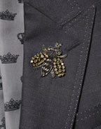 Dolce & Gabbana Dark Gray Bee Embroidery Wool Coat Blazer - Zeiniez