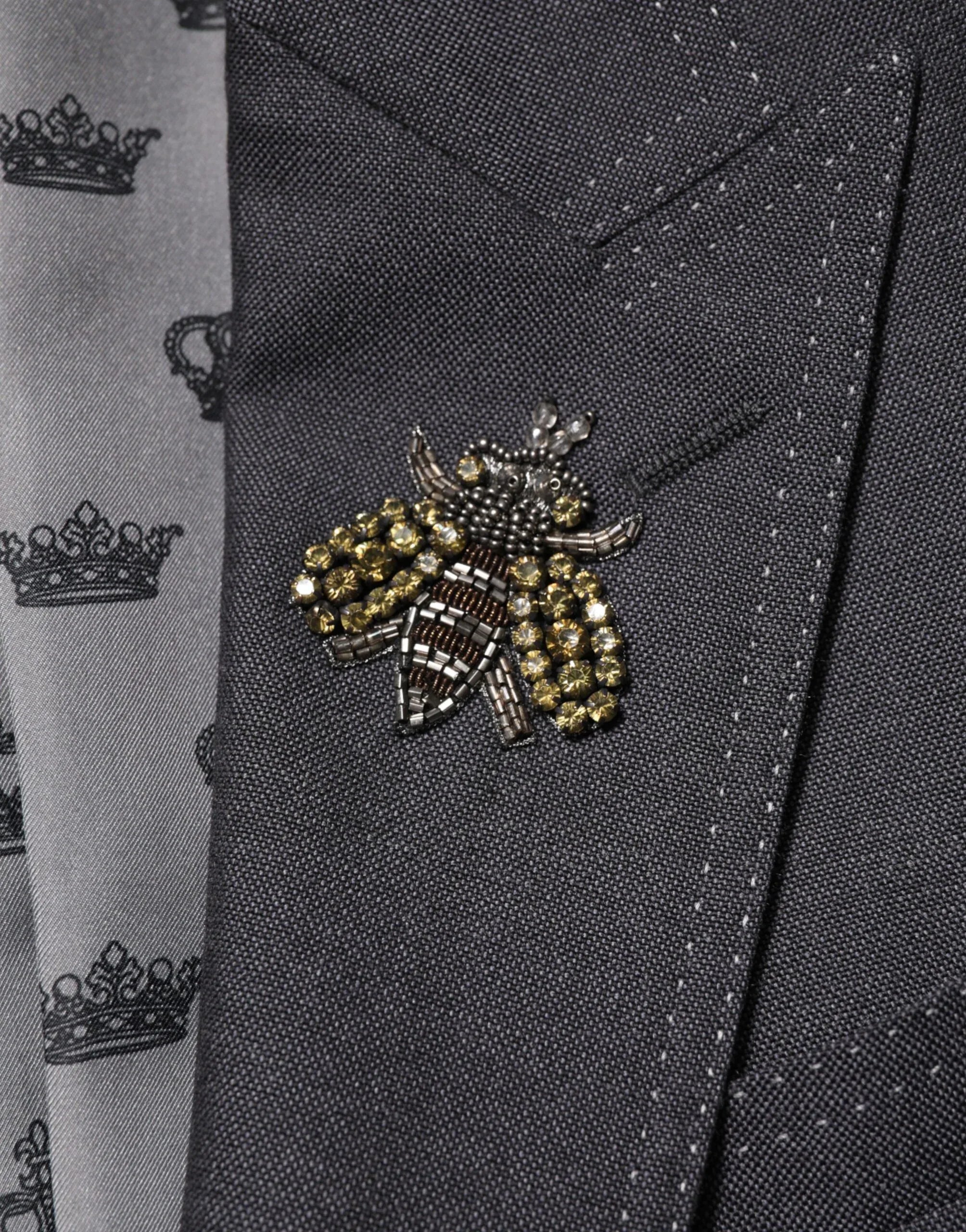 Dolce & Gabbana Dark Gray Bee Embroidery Wool Coat Blazer - Zeiniez