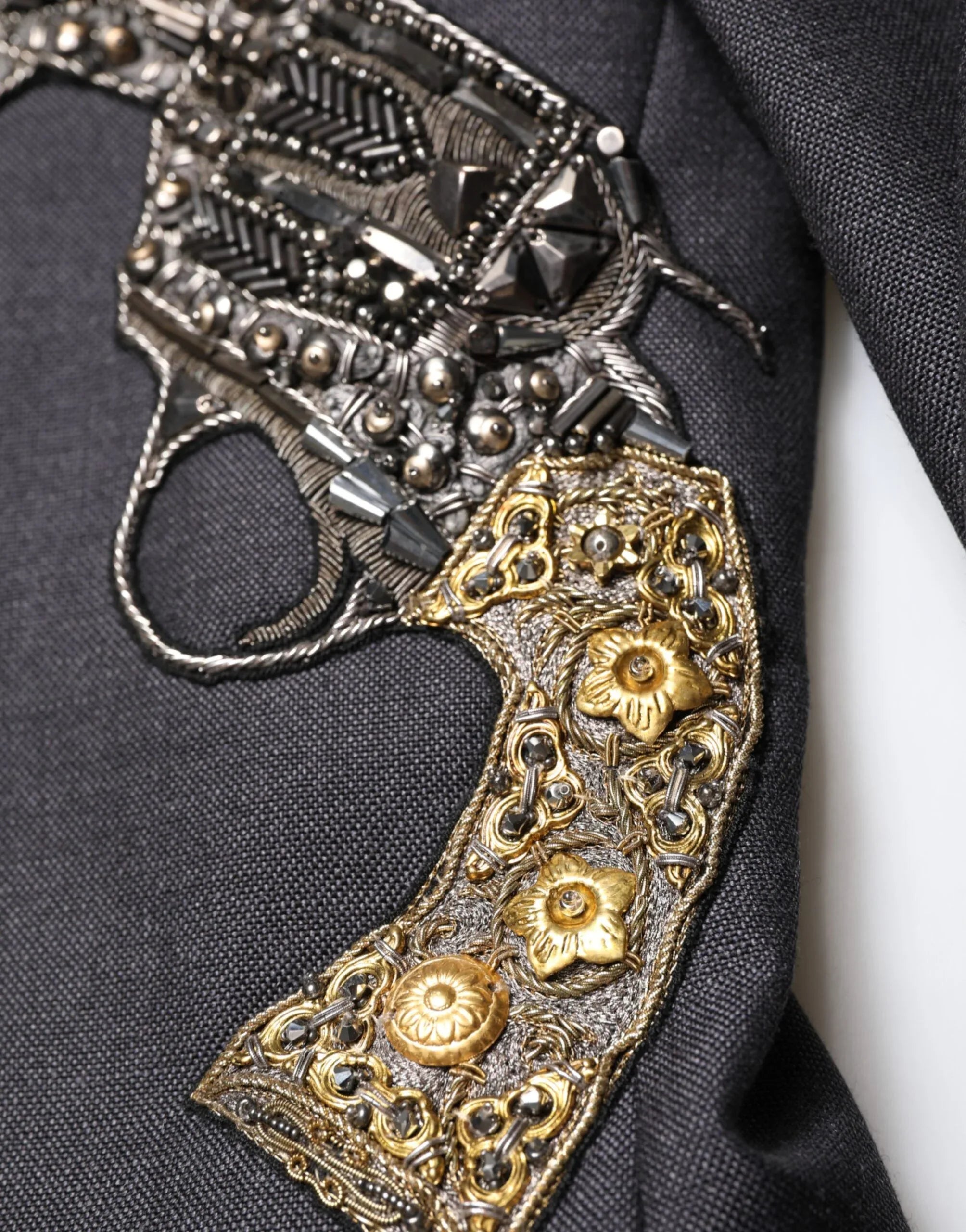 Dolce & Gabbana Dark Gray Bee Embroidery Wool Coat Blazer - Zeiniez