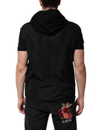 Dolce & Gabbana Black Sleeveless Hooded Logo Plaque Jacket - Zeiniez