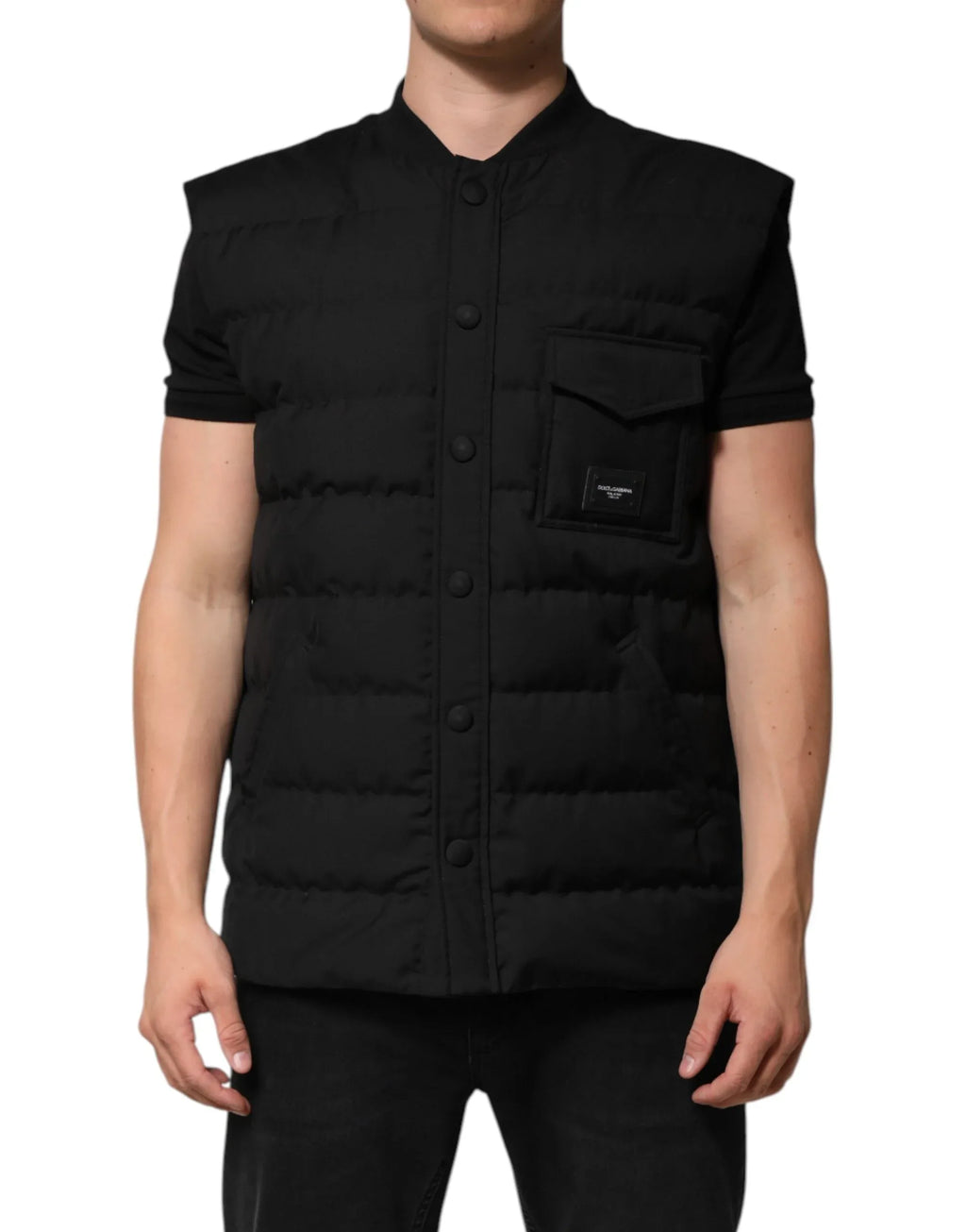 Dolce & Gabbana Black Sleeveless Parka Logo Plaque Jacket - Zeiniez