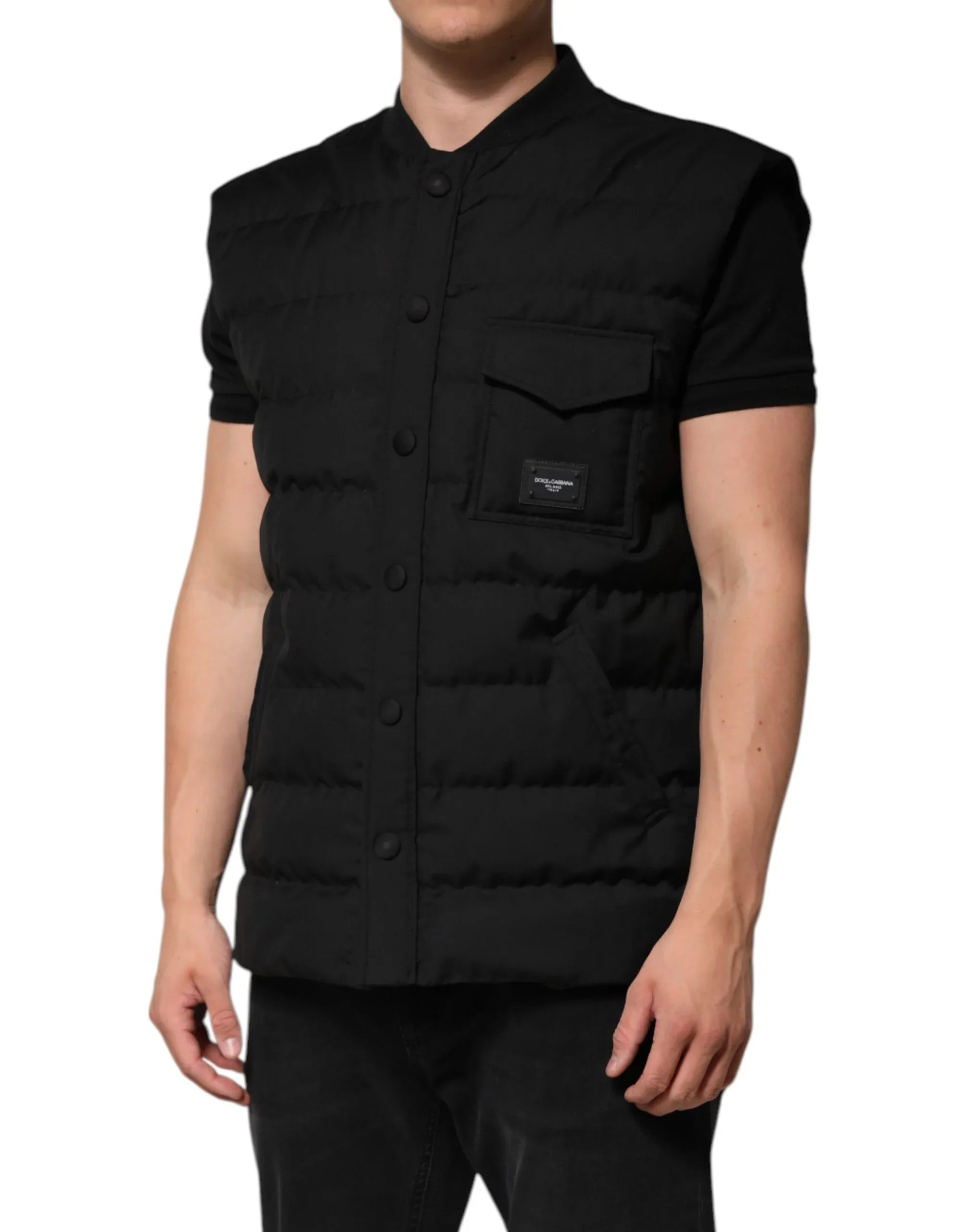 Dolce & Gabbana Black Sleeveless Parka Logo Plaque Jacket - Zeiniez