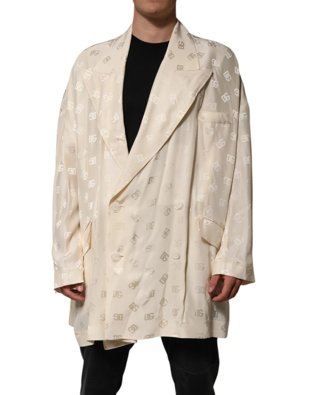 Dolce & Gabbana Beige Polyester Logo Monogram Coat Jacket - Zeiniez