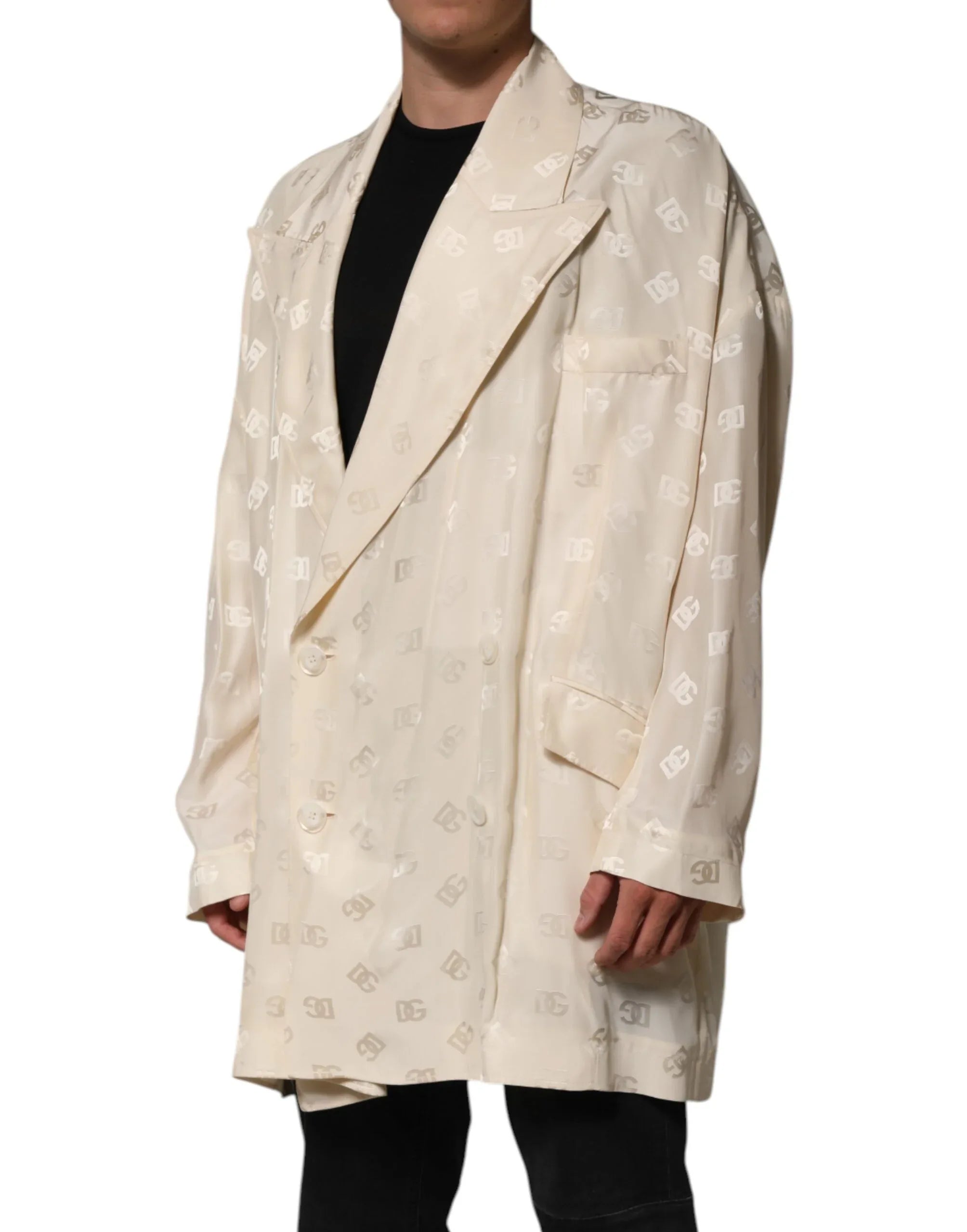 Dolce & Gabbana Beige Polyester Logo Monogram Coat Jacket - Zeiniez