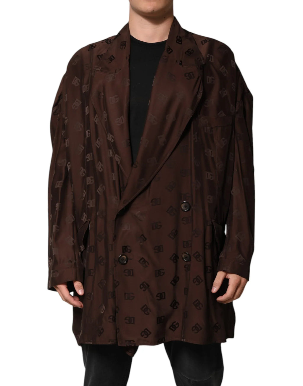 Dolce & Gabbana Brown Polyester Logo Monogram Coat Jacket - Zeiniez