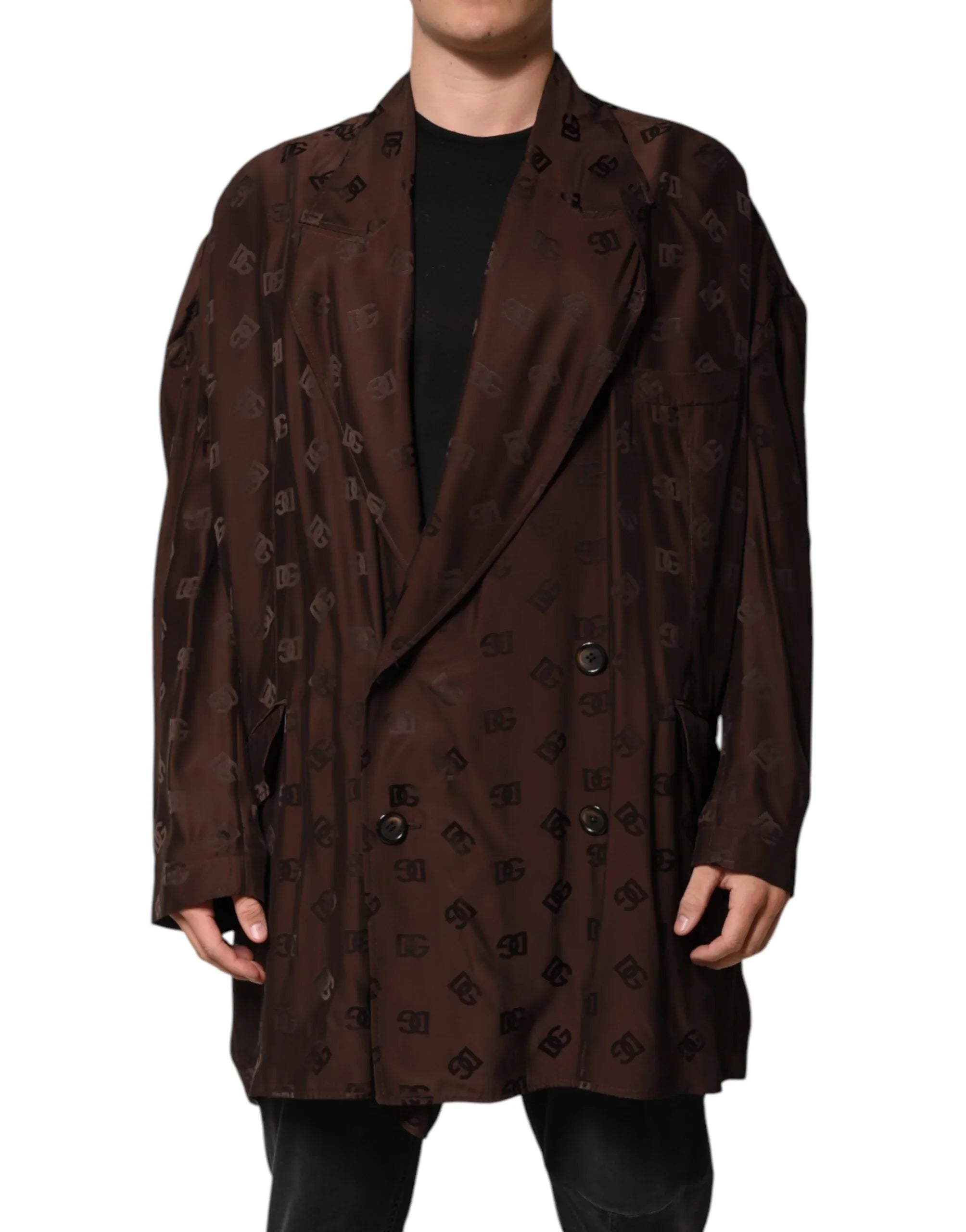 Dolce & Gabbana Brown Polyester Logo Monogram Coat Jacket - Zeiniez