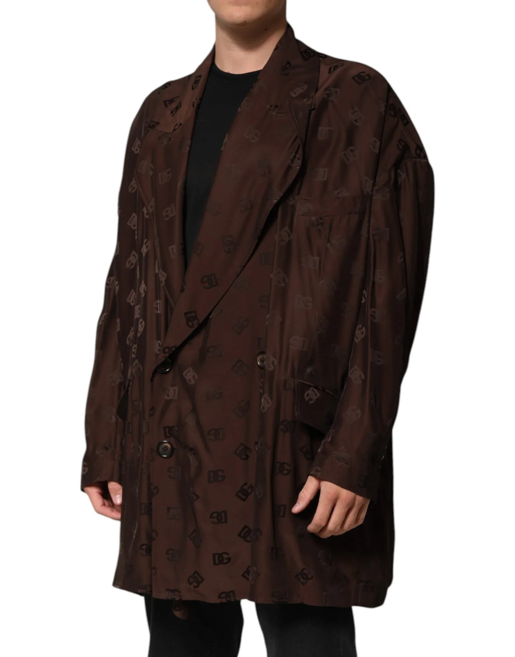 Dolce & Gabbana Brown Polyester Logo Monogram Coat Jacket - Zeiniez