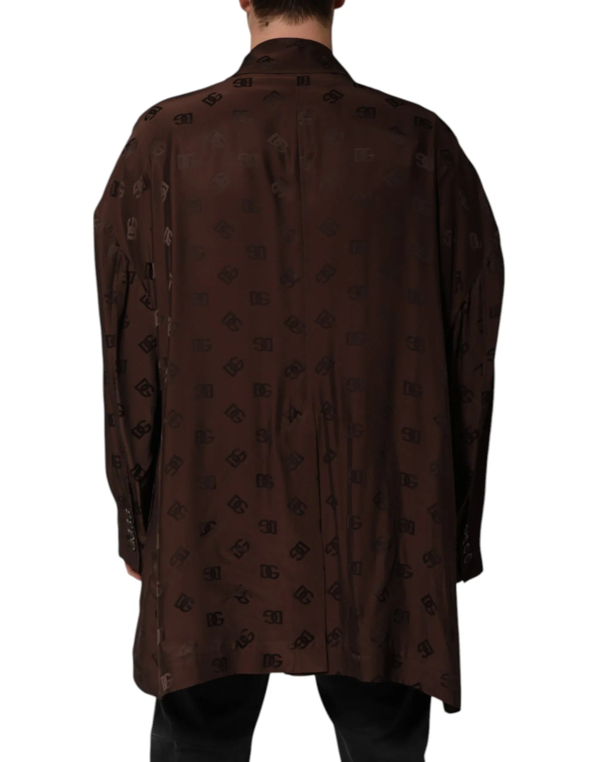 Dolce & Gabbana Brown Polyester Logo Monogram Coat Jacket - Zeiniez