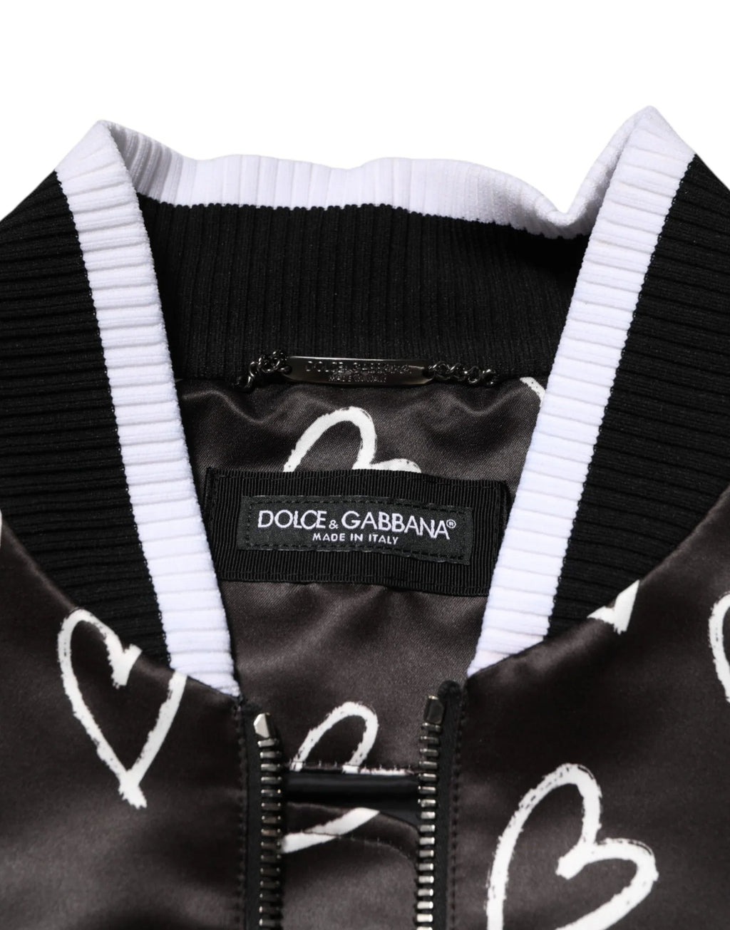 Dolce & Gabbana Black Polyester Heart Print Bomber Jacket - Zeiniez