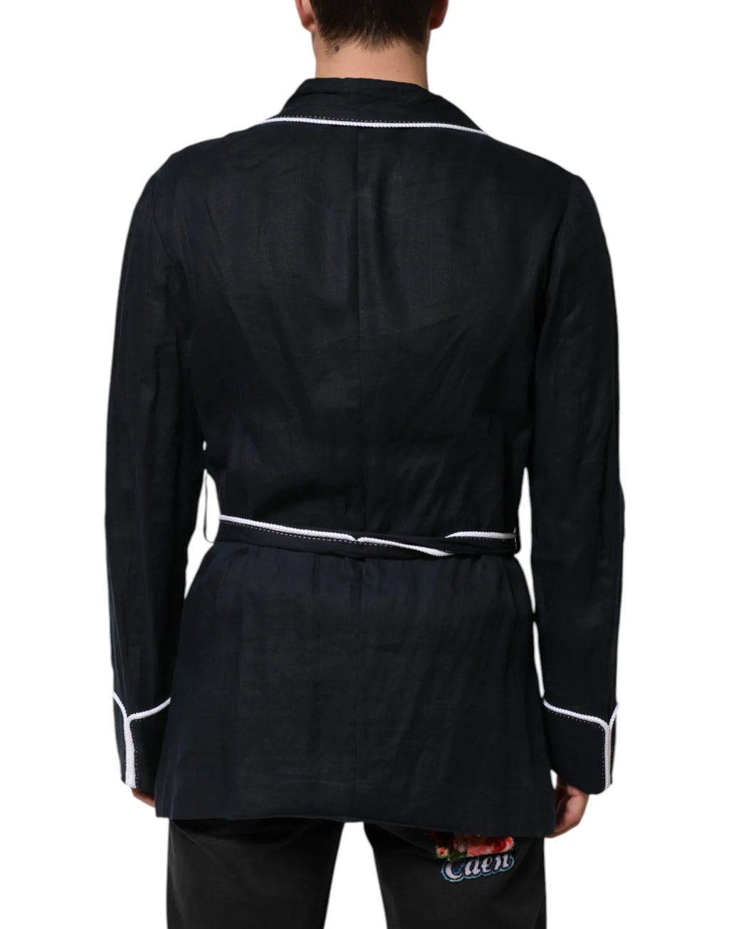 Dolce & Gabbana Dark Blue DG Embroidery Jacket Robe Blazer - Zeiniez