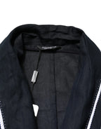 Dolce & Gabbana Dark Blue DG Embroidery Jacket Robe Blazer - Zeiniez
