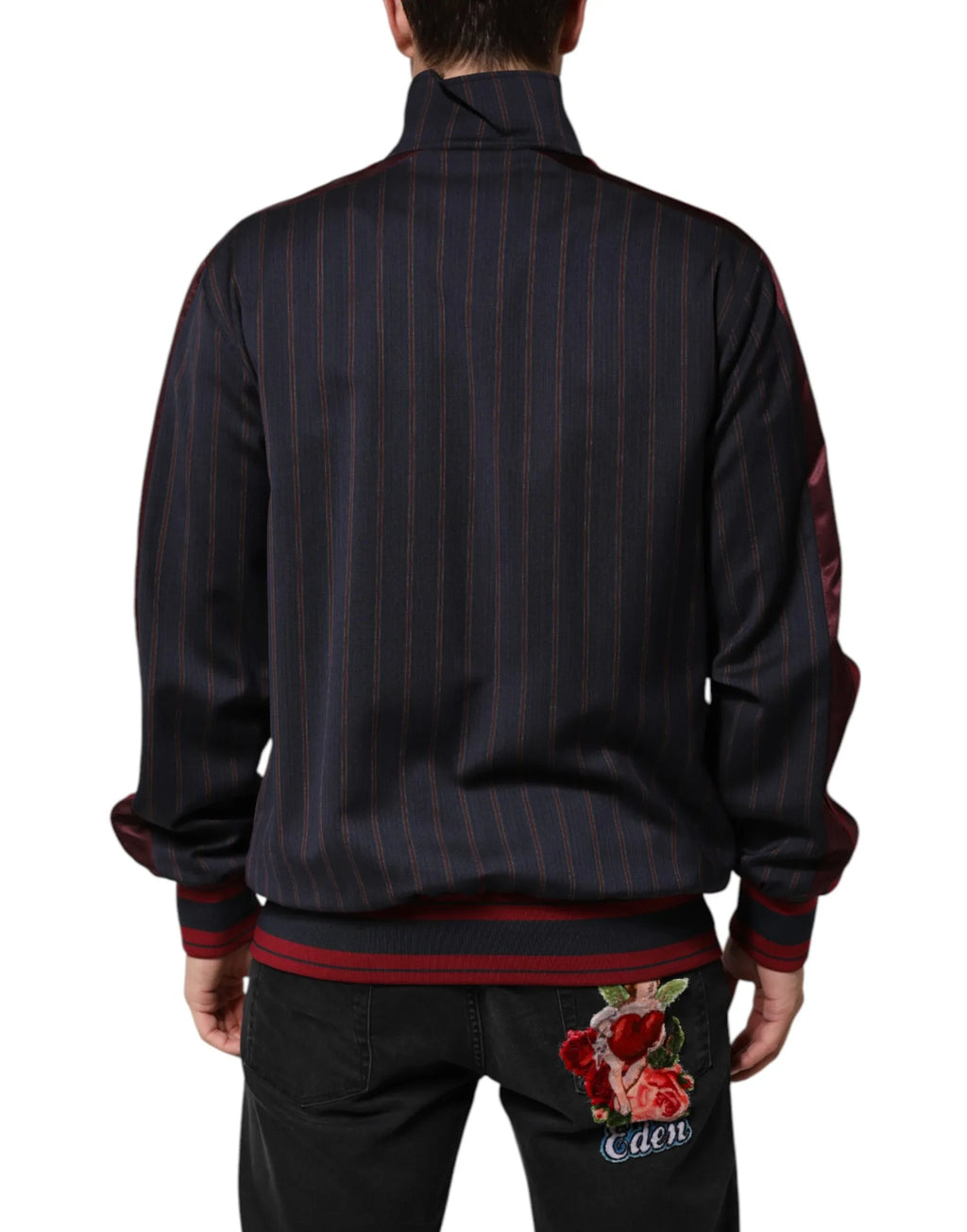 Dolce & Gabbana Blue Red Striped Logo Plaque Full Zip Jacket - Zeiniez