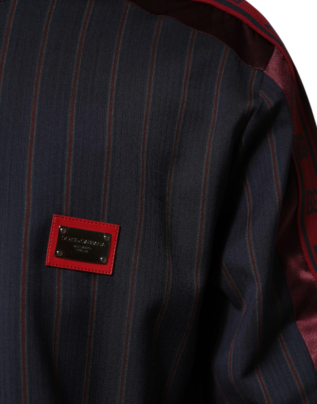 Dolce & Gabbana Blue Red Striped Logo Plaque Full Zip Jacket - Zeiniez