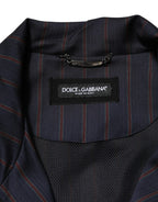 Dolce & Gabbana Blue Red Striped Logo Plaque Full Zip Jacket - Zeiniez
