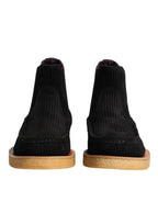 Dolce & Gabbana Black Calf Suede Slip On Ankle Boots Shoes