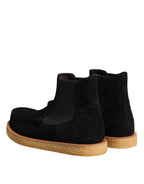 Dolce & Gabbana Black Calf Suede Slip On Ankle Boots Shoes - Zeiniez
