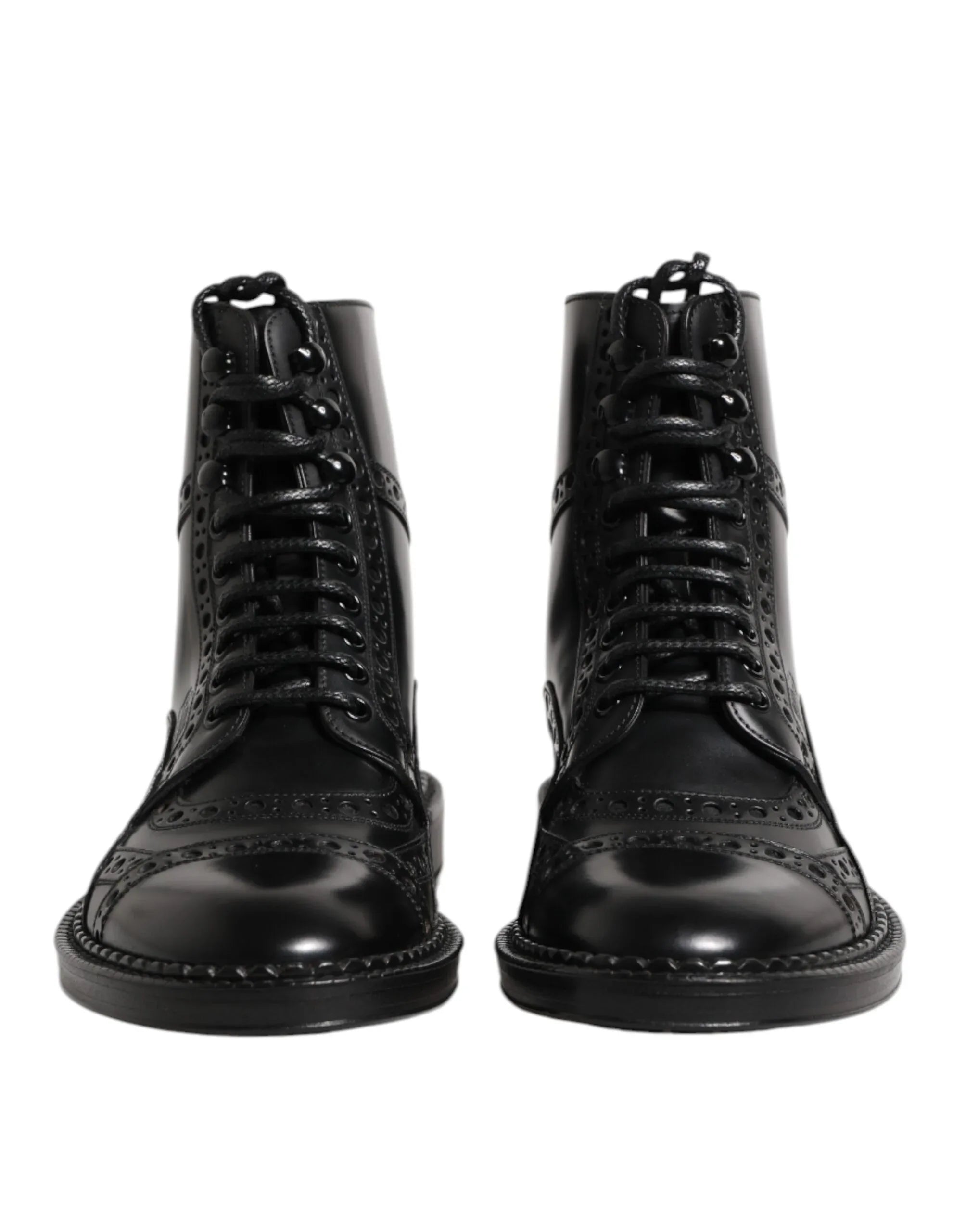Dolce & Gabbana Black Leather Lace Up Mid Calf Boots Shoes - Zeiniez