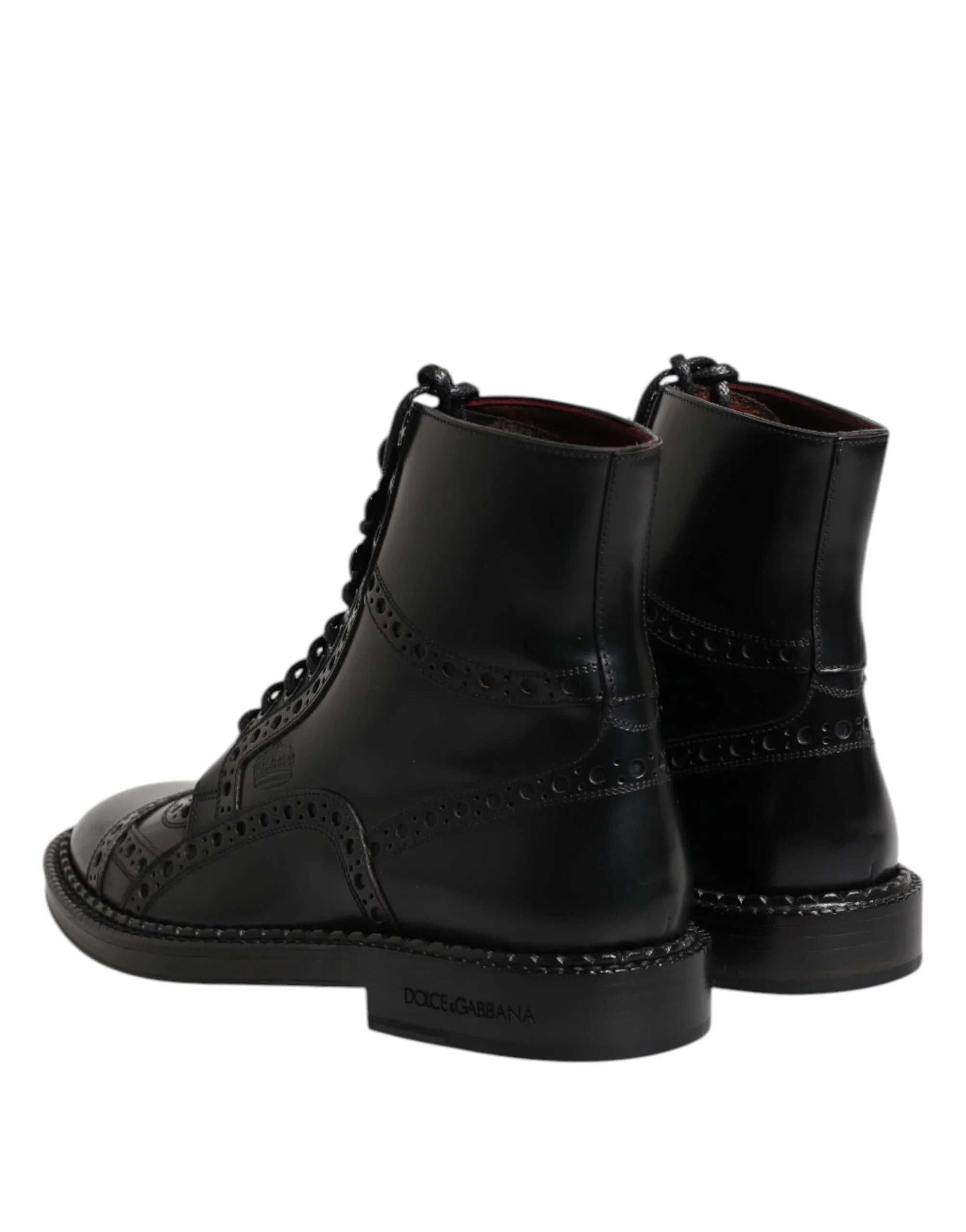 Dolce & Gabbana Black Leather Lace Up Mid Calf Boots Shoes - Zeiniez